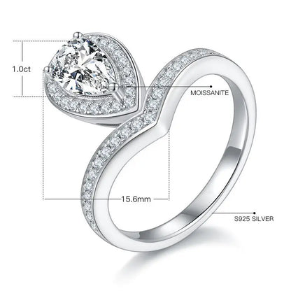 S925 Silver Platinum-Plated Classic Pear-Shaped Moissanite Ring, Elegant Timeless Design Showcasing Luxury