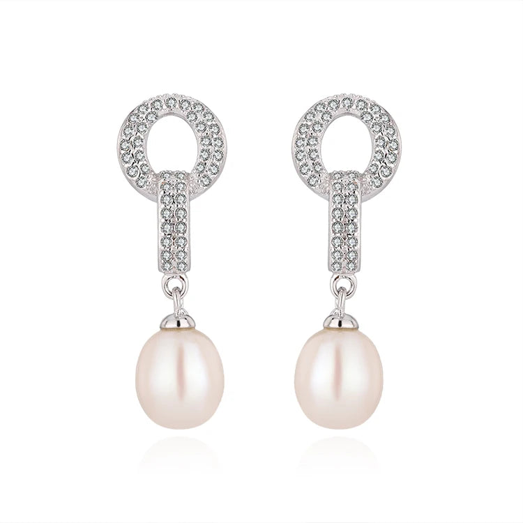 Customized 925 silver wholesale non tarnish natural pearl designers earrings cubic zirconia  plated gold jewelry for women