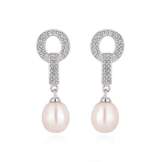 Customized 925 silver wholesale non tarnish natural pearl designers earrings cubic zirconia  plated gold jewelry for women