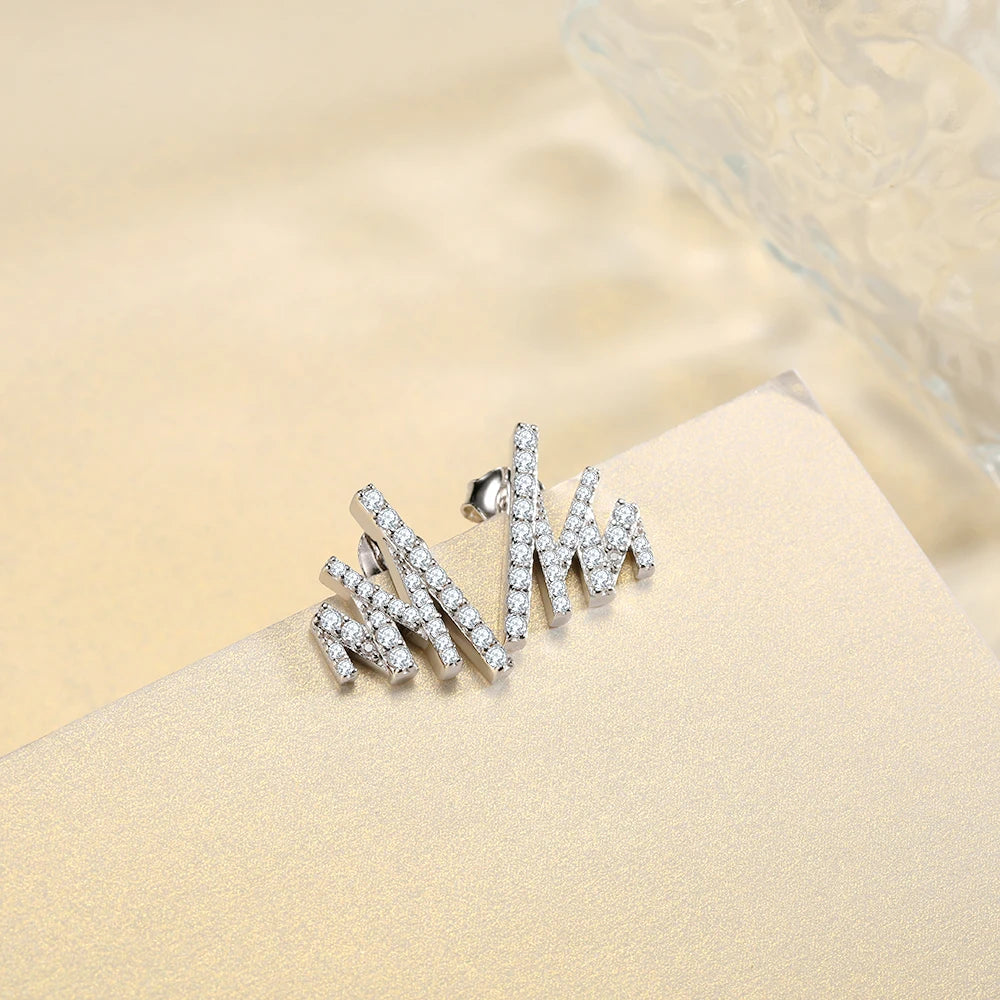 Fashion silver jewelry zig zag earrings studs women rhodium plated 925 sterling silver statement earrings