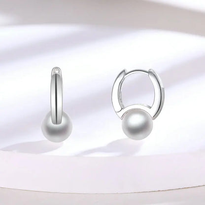 Pearl Earrings Rhodium Plated Jewellery Women Fashion Chunky Hoop Earring Silver