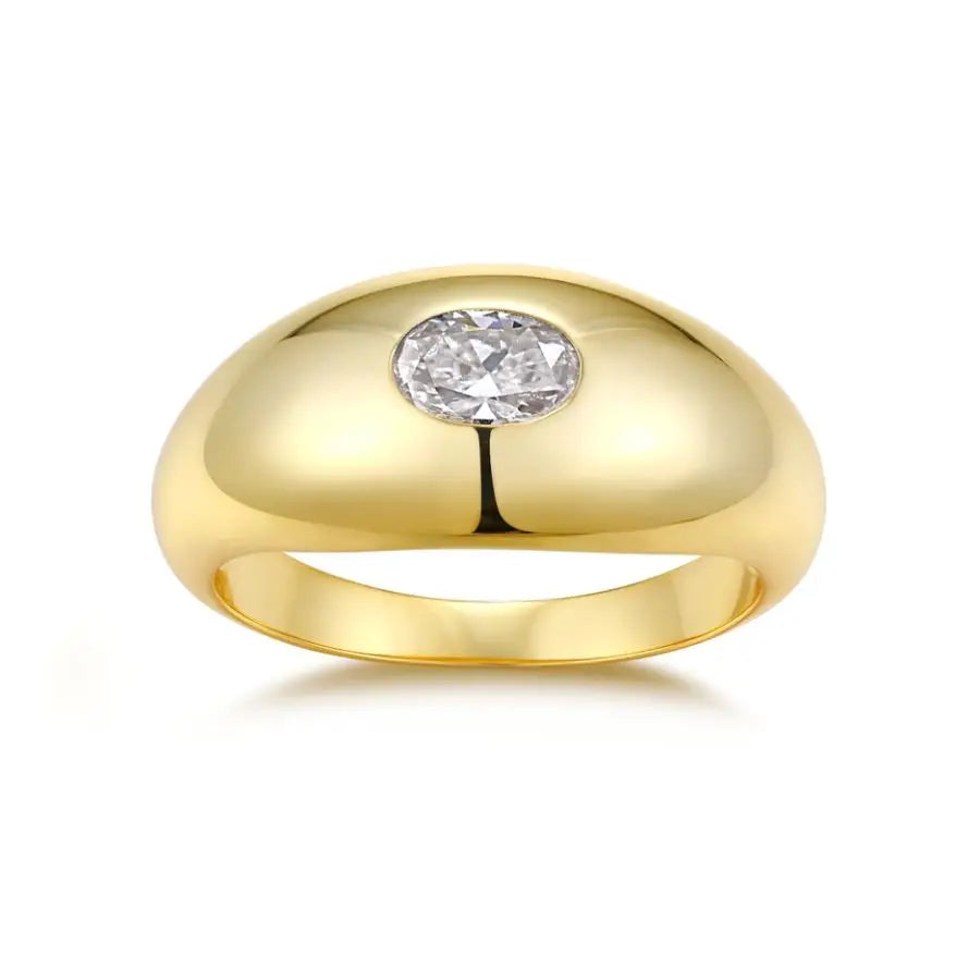 4x6mm Oval Cut Moissanite Bold Dome Ring - 18K Gold Plated S925 Silver, Timeless Elegance with a Modern Edge