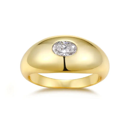 4x6mm Oval Cut Moissanite Bold Dome Ring - 18K Gold Plated S925 Silver, Timeless Elegance with a Modern Edge