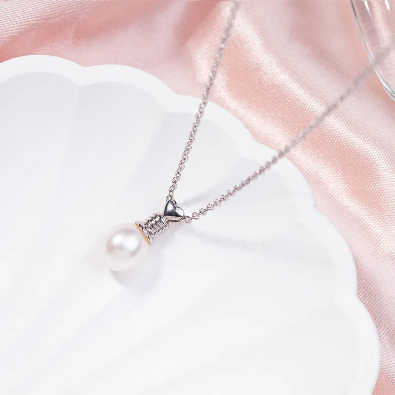 925 sterling silver women teardrop pearl charm drop pendant necklace with pearl pendant