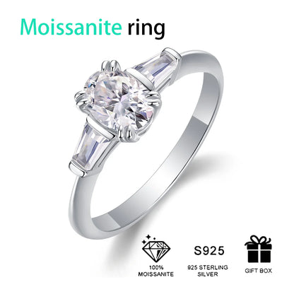 925 Sterling Silver Moissanite Engagement Ring - Sparkling 3ct Center Stone with Rhodium Plated Jewelry for Women