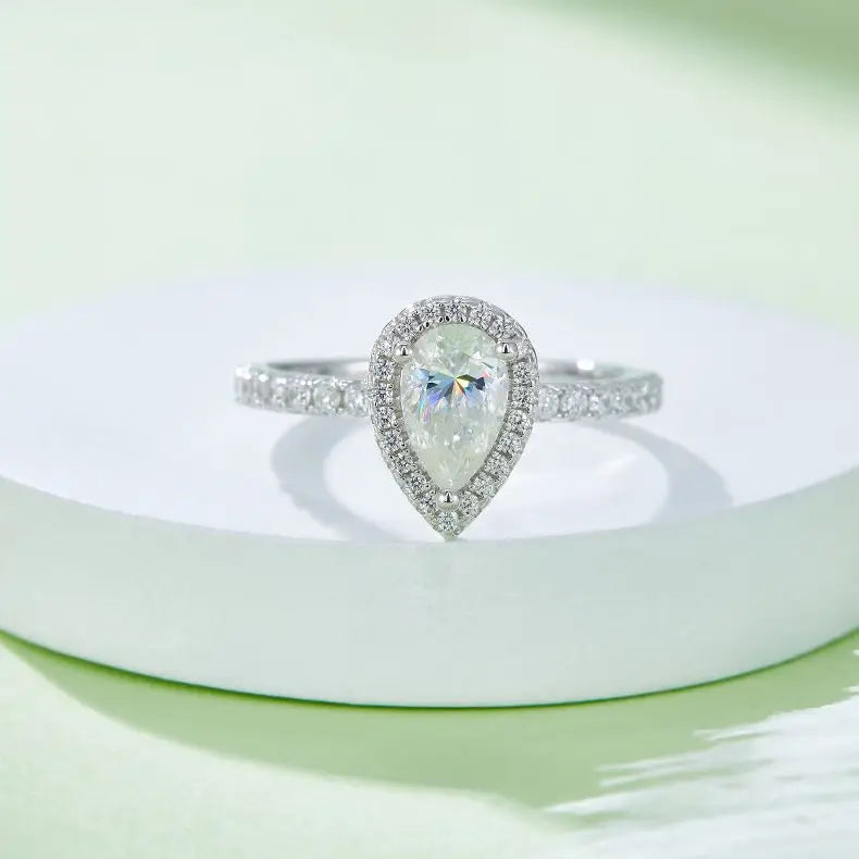 Women Engagement Ring - Micro Paved Moissanite, Pear Shaped Design, Perfect for Weddings, Engagements, and Party Jewelry.