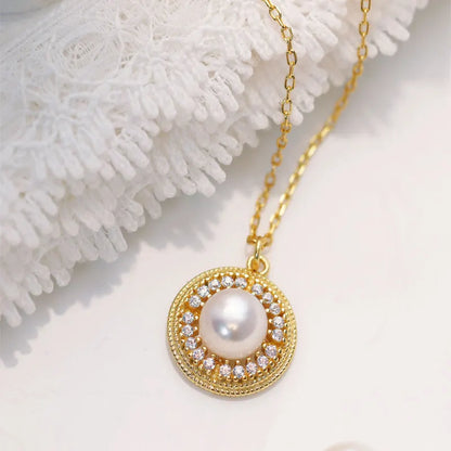 18K gold plated 925 sterling silver retro palace diamond pearl female simple choker chain necklace