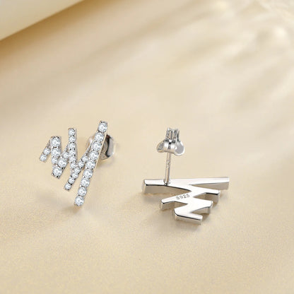 Fashion silver jewelry zig zag earrings studs women rhodium plated 925 sterling silver statement earrings