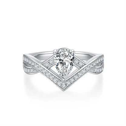 Luxurious Pear-Shaped Moissanite Ring, 5x8mm, S925 Silver with Platinum Plating, Perfect for Daily, Parties, & Gifts