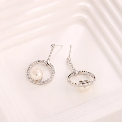 Elegant 925 Sterling Silver Classic Pearl Drop Earrings Women Fashion Cubic Zirconia Rhodium Plated  For Girls 2024