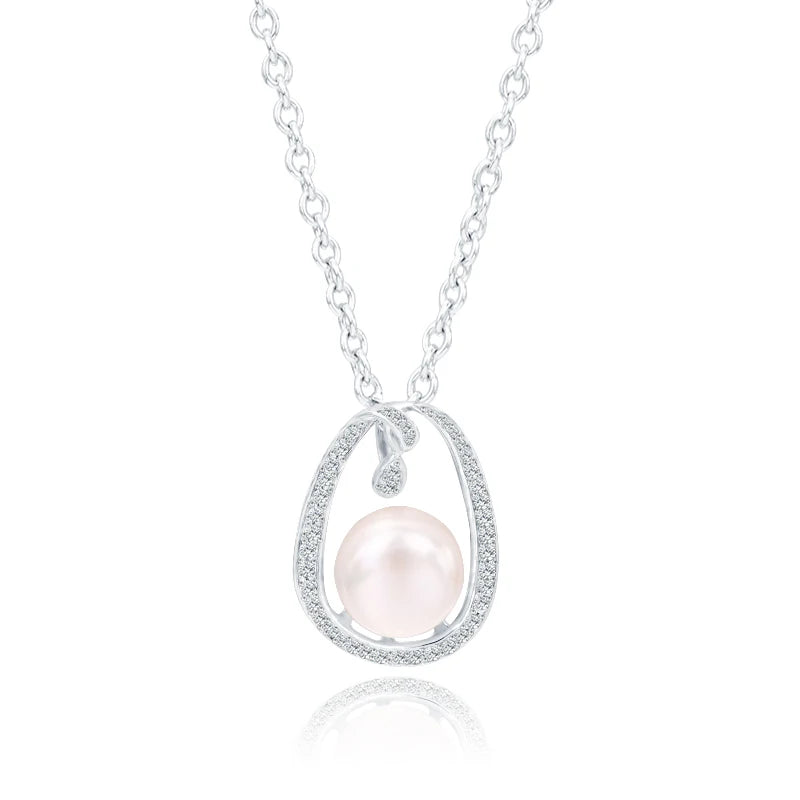 Custom womens moissanite cubic zirconia zircon cz diamond 925 sterling silver necklace pearl pendant