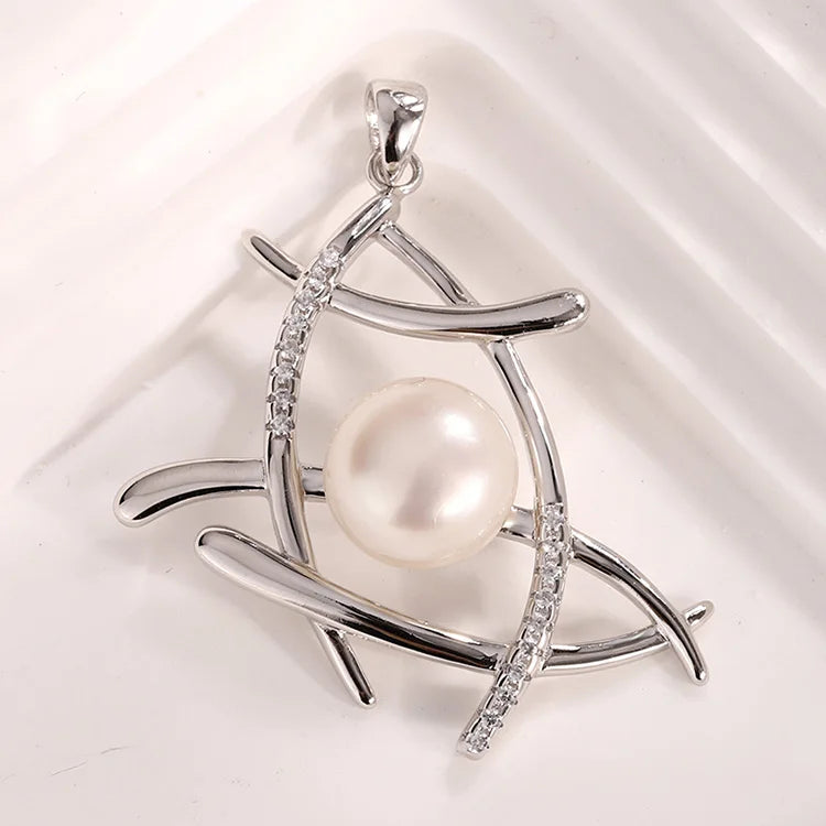 Fashion jewelry 925 sterling silver dainty diamond necklace pendants and charms with freshwater pearl