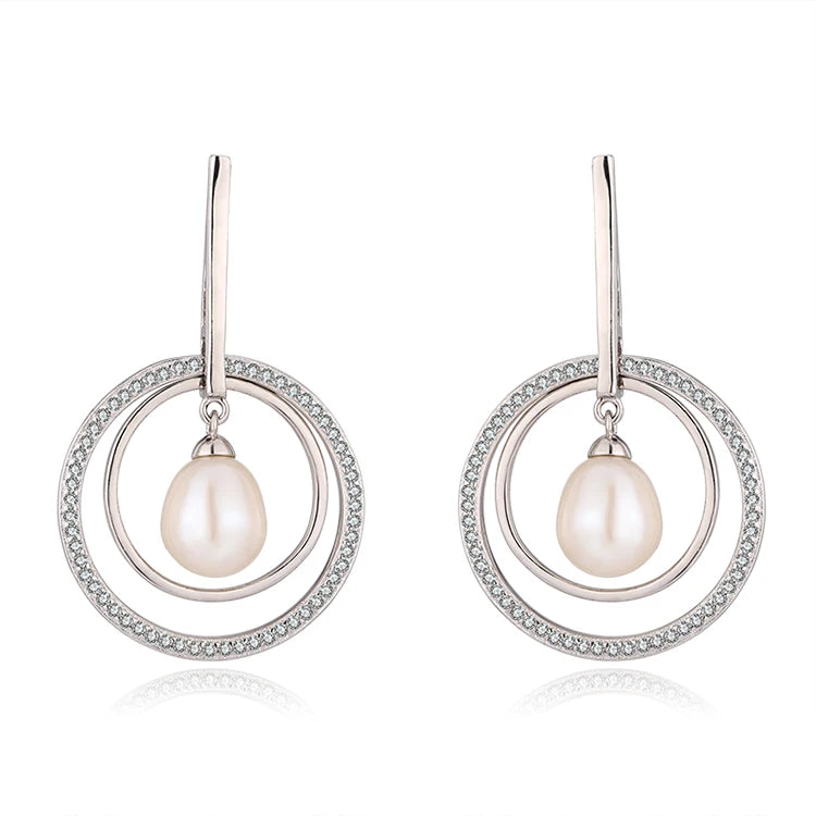 Fine Jewellery White Cubic Zircon Elegant Sterling Silver 925 Fresh Water Pearl Earrings for Women Wedding Party Gift