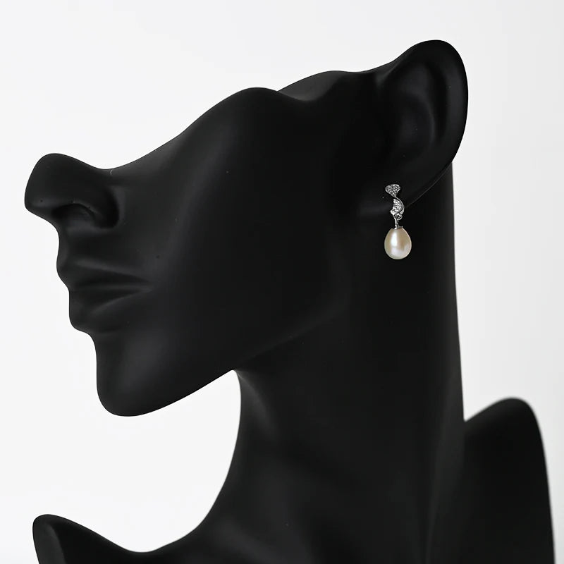 Unique statement crystal diamond setting 925 sterling silver freshwater pearl dangle drop earrings