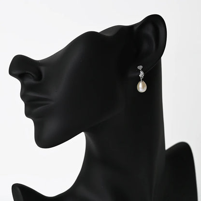 Unique statement crystal diamond setting 925 sterling silver freshwater pearl dangle drop earrings