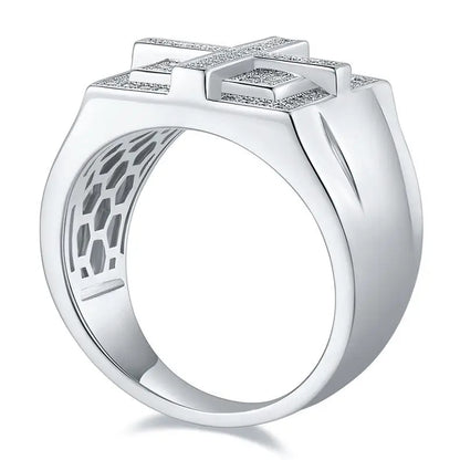 Men's Moissanite Cross Ring, 925 Silver, Trendy Jewelry for Daily/Party Wear, Perfect Birthday Gift for Friends