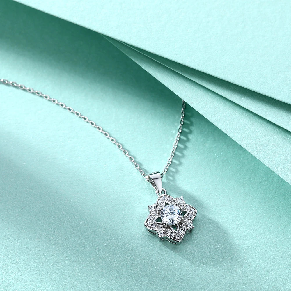 Fashion Flower Shaped Round Cut 5.0mm Rhodium Plated Non Fading 925 Sterling Silver Necklaces