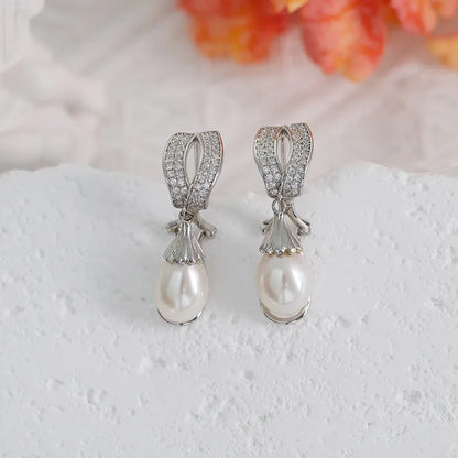 very high quality class freshwater pearl drop earrings cubic zirconia rhodium plated silver jewelry for wedding