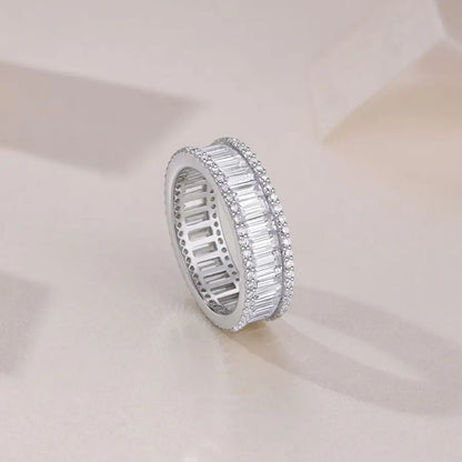 JIU ZUAN Moissanite Eternity Wedding Ring, S925 Silver & 18K White Gold Plated, Perfect for Everyday Wear