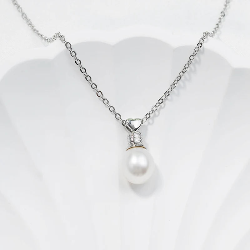 925 sterling silver women teardrop pearl charm drop pendant necklace with pearl pendant