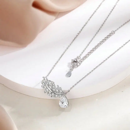 Fashion Feather Jewelry Silver Designer Minimalist Crafted Rhodium Plated 925 Sterling Silver Necklaces for Women