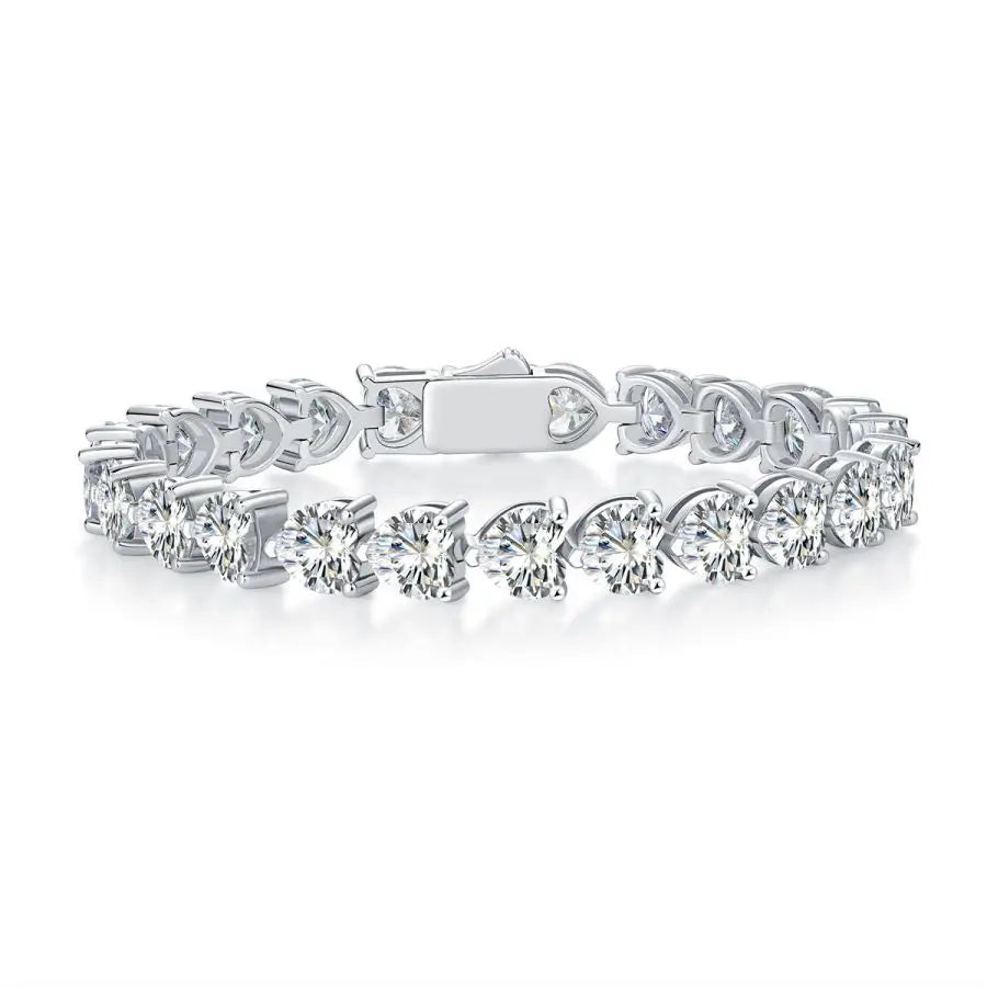 Elegant Moissanite Tennis Bracelet 1 Carat Heart Lab-Created Diamond, 18K Gold Plated 925 Silver, Ideal for Any Occasion