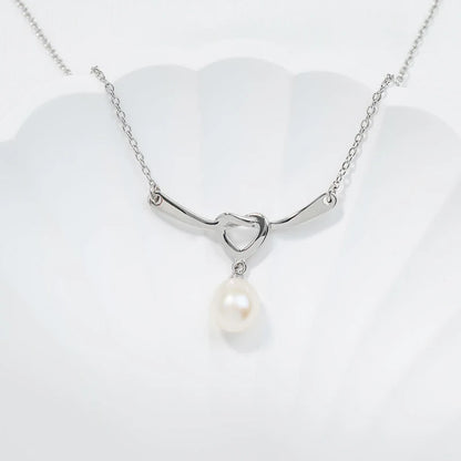 925 sterling silver love heart shape freshwater pearl drop pendant necklace with zircon diamond setting