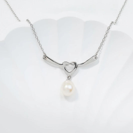925 sterling silver love heart shape freshwater pearl drop pendant necklace with zircon diamond setting
