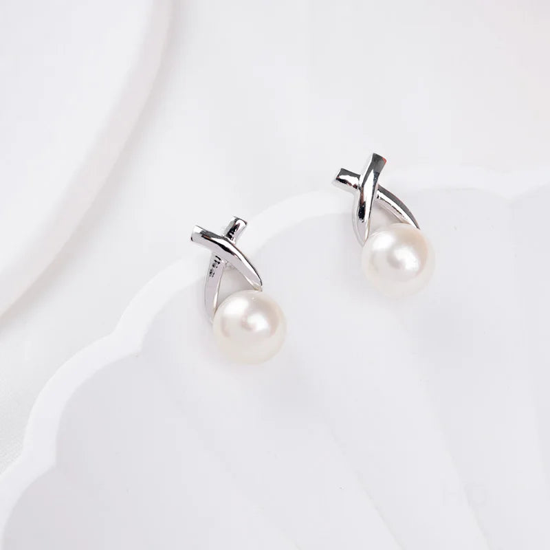 Wholesale jewelry bulk fashion simple interwoven cross shaped 925 sterling silver pearl earrings for women