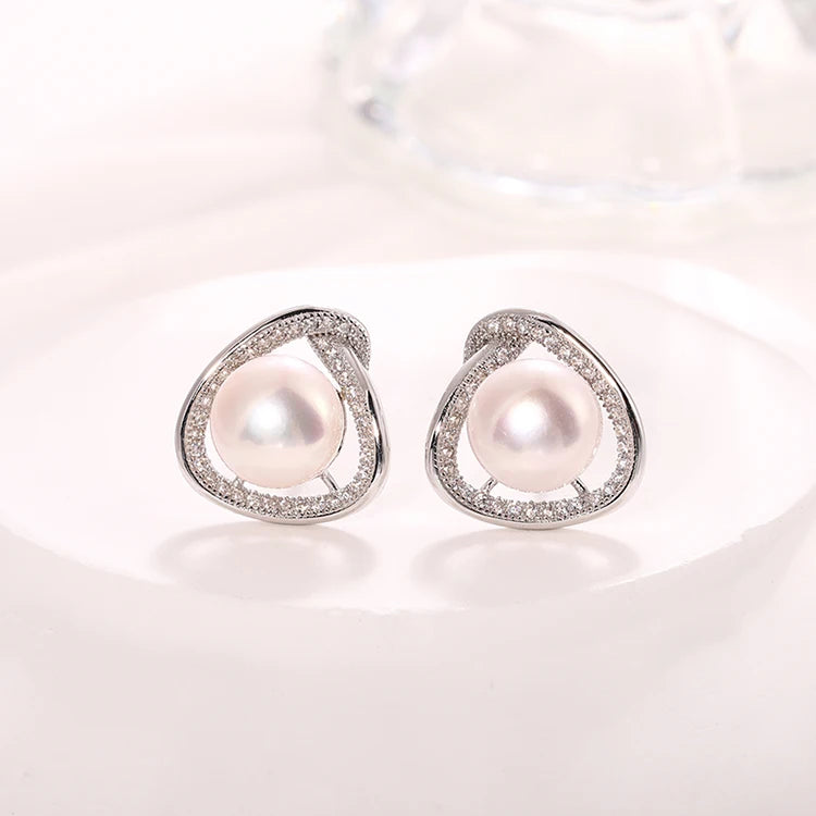 Wholesale Customized 925 Sterling Silver Rhodium Plated natural genuine freshwater pearl stud earring for  Wedding Party Gift