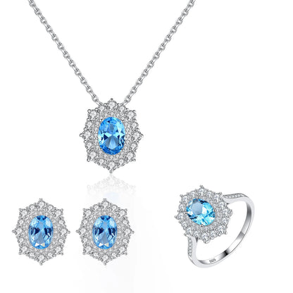 Jewelry Set 925 Sterling Silver Women Jewelry Colorful Stone Ring Necklace Earring Rhodium Plated Jewelry Sets