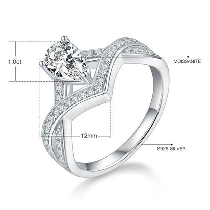 Luxurious Pear-Shaped Moissanite Ring, 5x8mm, S925 Silver with Platinum Plating, Perfect for Daily, Parties, & Gifts