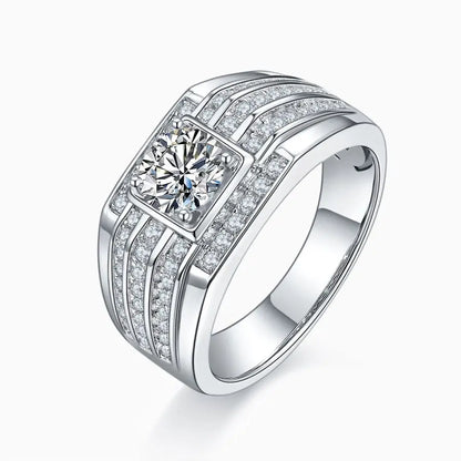 1 Ct Moissanite Ring, Men's 925 Silver Luxury Engagement & Wedding Band, Anniversary & Birthday Gift