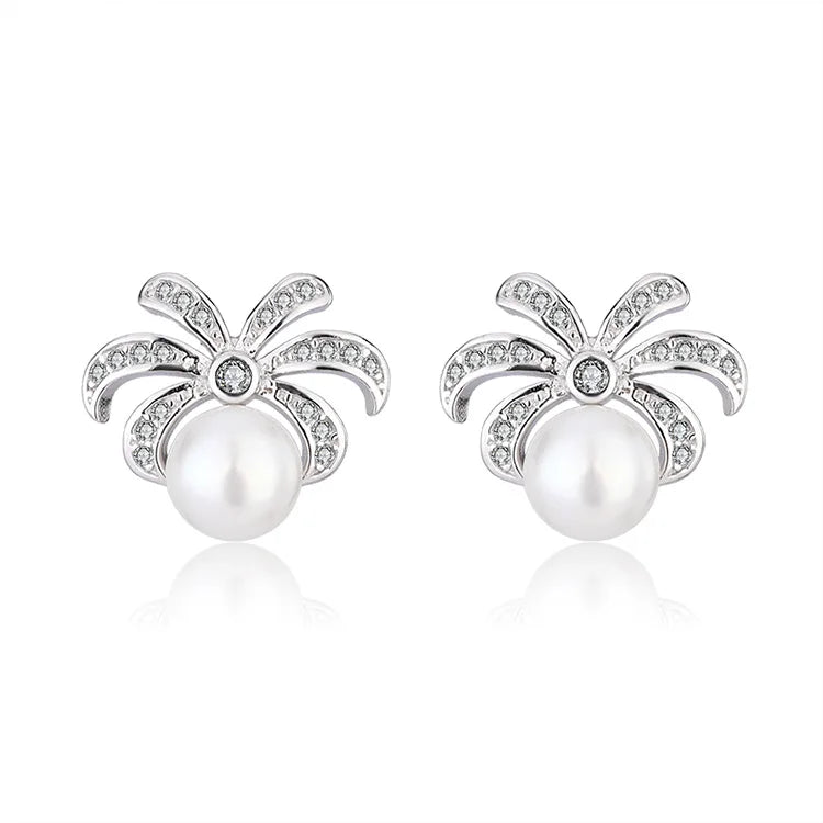925 sterling silver moissanite natural diamond and natural freshwater real pearl stud earrings