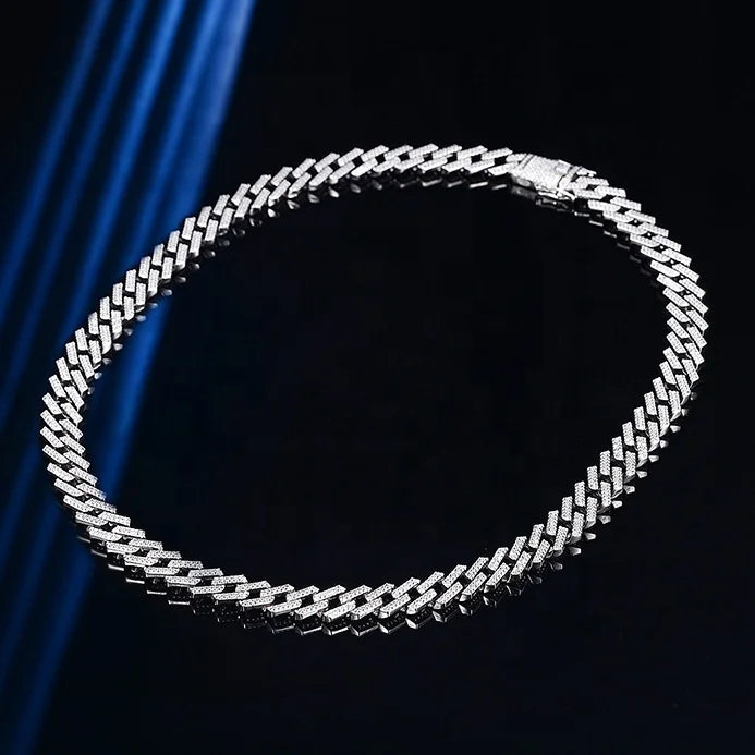 Trendy Hip Hop full diamond 8mm 10mm Cuban chain link 925 Sterling silver Cuban necklace