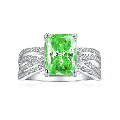 Trendy Twist Emerald Square Engagement Ring Women White Gold Plated Zirconia Minimalist Engagement Rings Silver