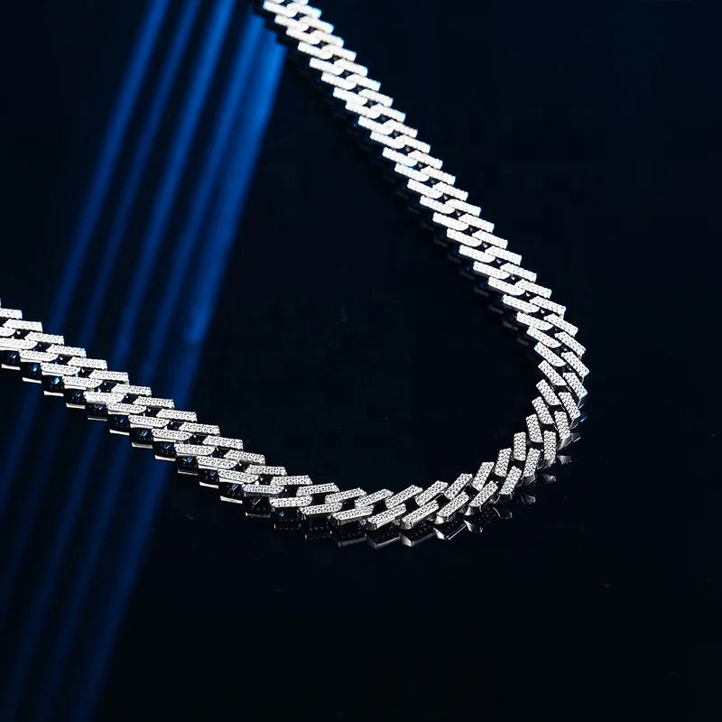 Trendy Hip Hop full diamond 8mm 10mm Cuban chain link 925 Sterling silver Cuban necklace