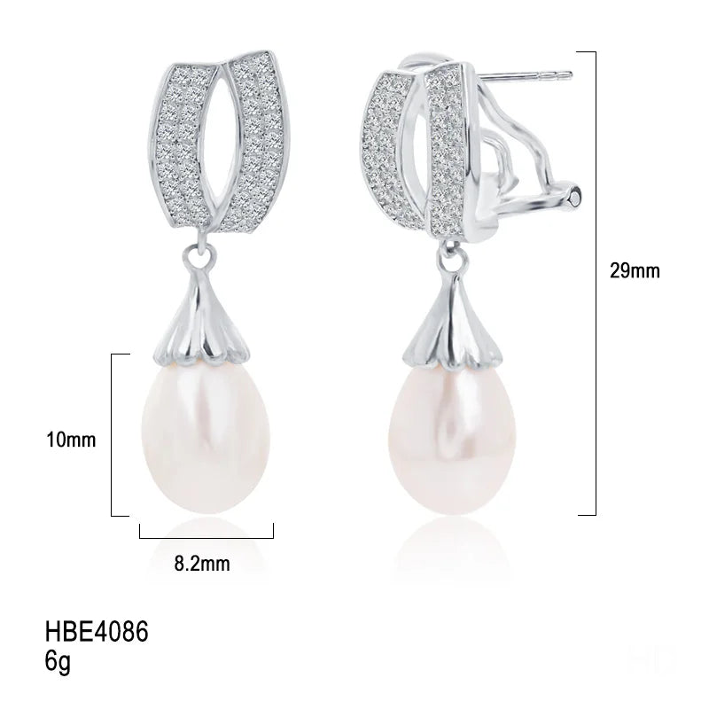 very high quality class freshwater pearl drop earrings cubic zirconia rhodium plated silver jewelry for wedding