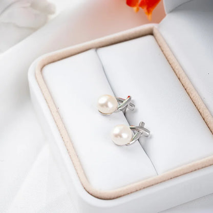 Wholesale jewelry bulk fashion simple interwoven cross shaped 925 sterling silver pearl earrings for women