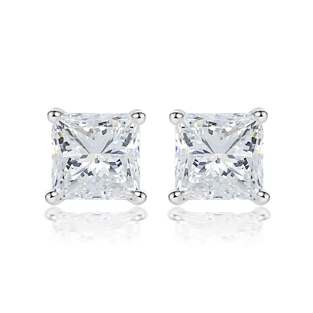 Classic Studs Princess Cut 5*5mm CZ Stone Jewelry Women Non Allergic 925 Sterling Silver Earrings