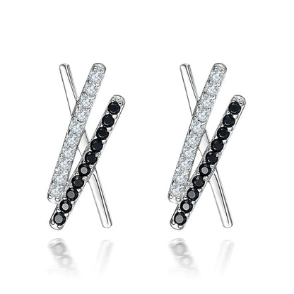 Fine Jewelry Swirl Cross Design Non Allergic Black Cubic Zirconia 925 Sterling Silver Earring Studs