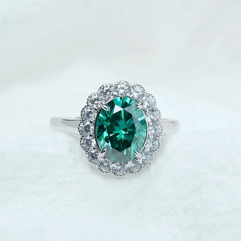 Jeweller Buy Classic Gemstone Ring in Green Oval Moissanite Fine Jewelry 925 Sterling Silver