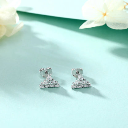 Luxury Crown Shaped Studs Jewelry Women Non Fading Rhodium Plated Earrings 925 Silver