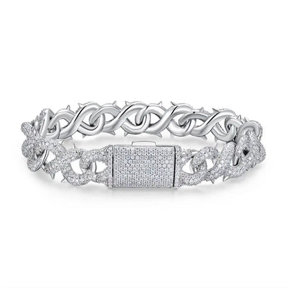 High-Quality Hip Hop Moissanite Diamond Prong Set Chain Bracelet - 925 Silver & Platinum Paved, Luxurious Gift for Men