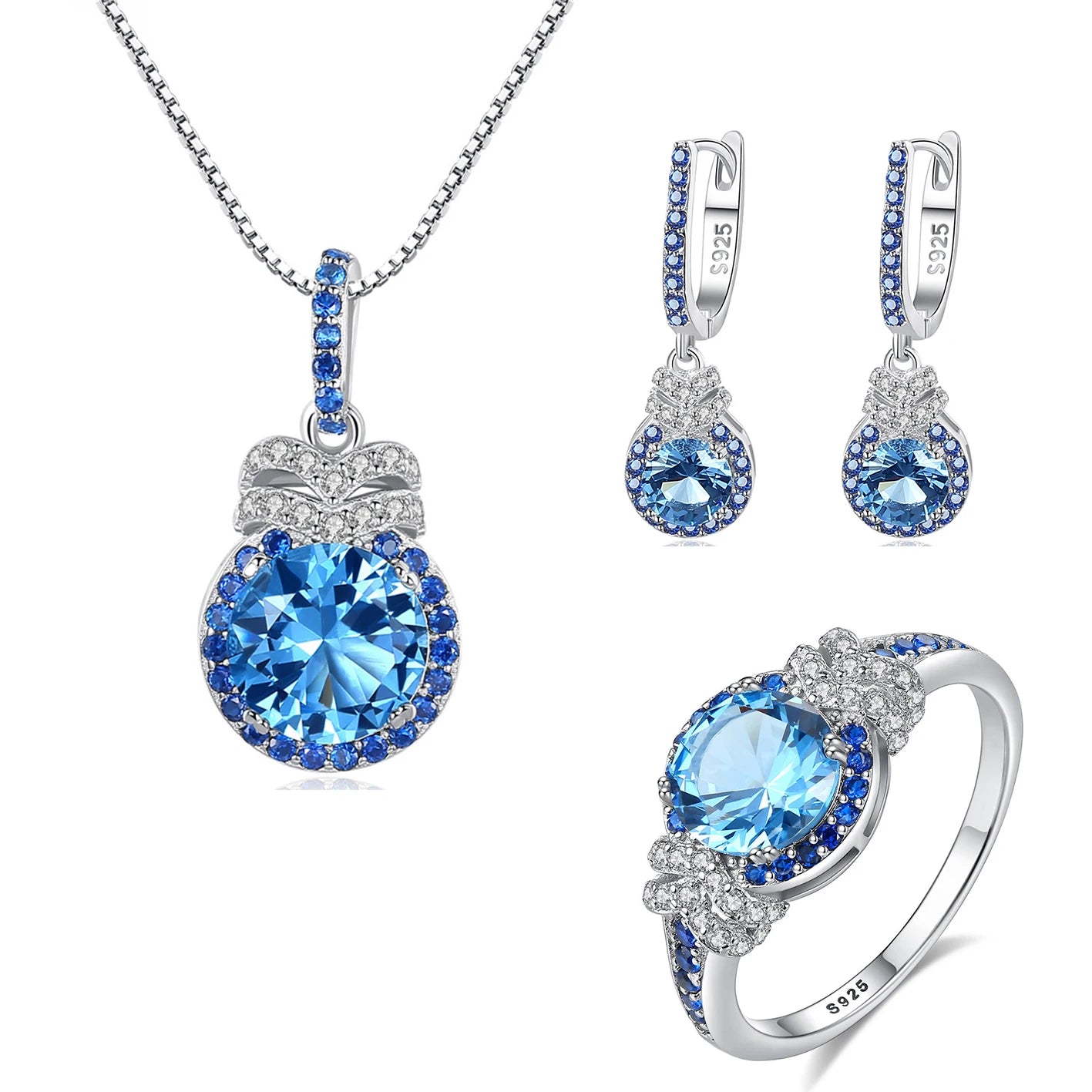 Jewelry Set  Women Jewelry Rhodium Plated Colorful Zirconia Stone Ring Necklace Earring Non Tarnish Jewelry Sets