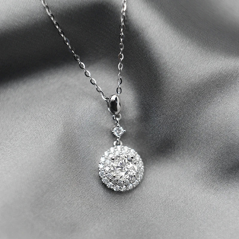 Jeweller Buy Trendy 925 Sterling Silver Necklace with Iced out Moissanite round Pendant Fine Jewelry with Link Chain