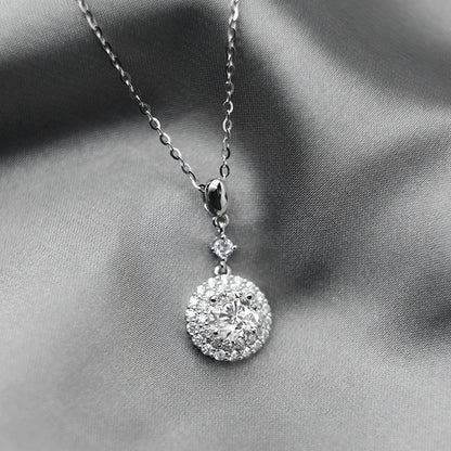 Jeweller Buy Trendy 925 Sterling Silver Necklace with Iced out Moissanite round Pendant Fine Jewelry with Link Chain