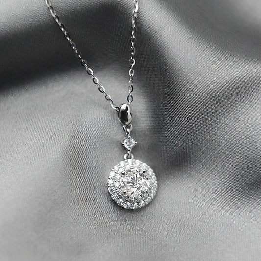 Jeweller Buy Trendy 925 Sterling Silver Necklace with Iced out Moissanite round Pendant Fine Jewelry with Link Chain