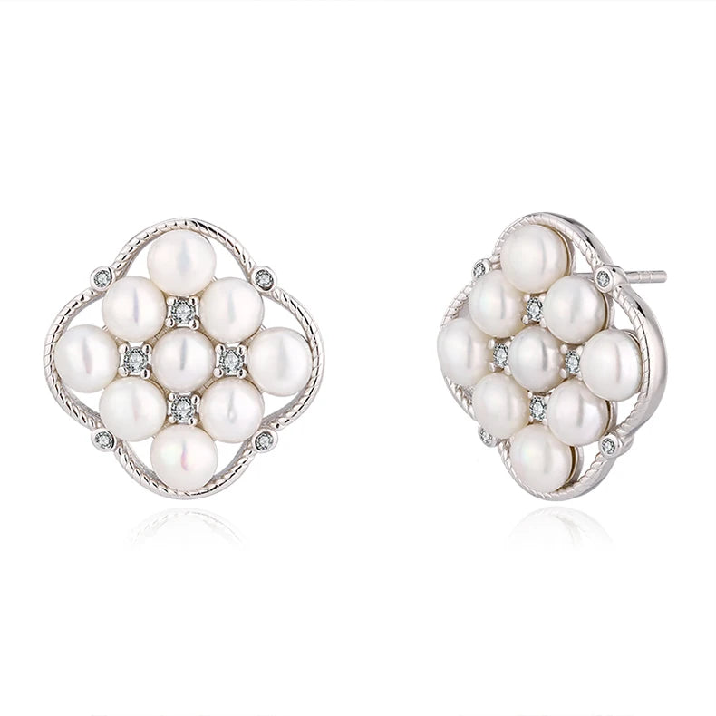 Custom real freshwater pearl Stud earrings luxury jewelry Cubic Zirconia Gold Plated Earrings for Women Wedding Party Gift