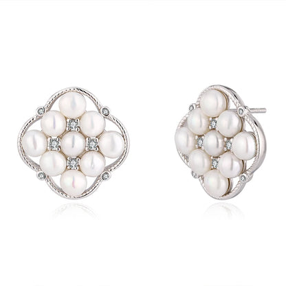 Custom real freshwater pearl Stud earrings luxury jewelry Cubic Zirconia Gold Plated Earrings for Women Wedding Party Gift